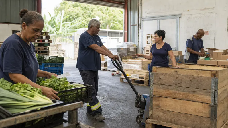 Quatre professionnels de 60 à 64 ans en activité dans une coopérative logistique de La Réunion